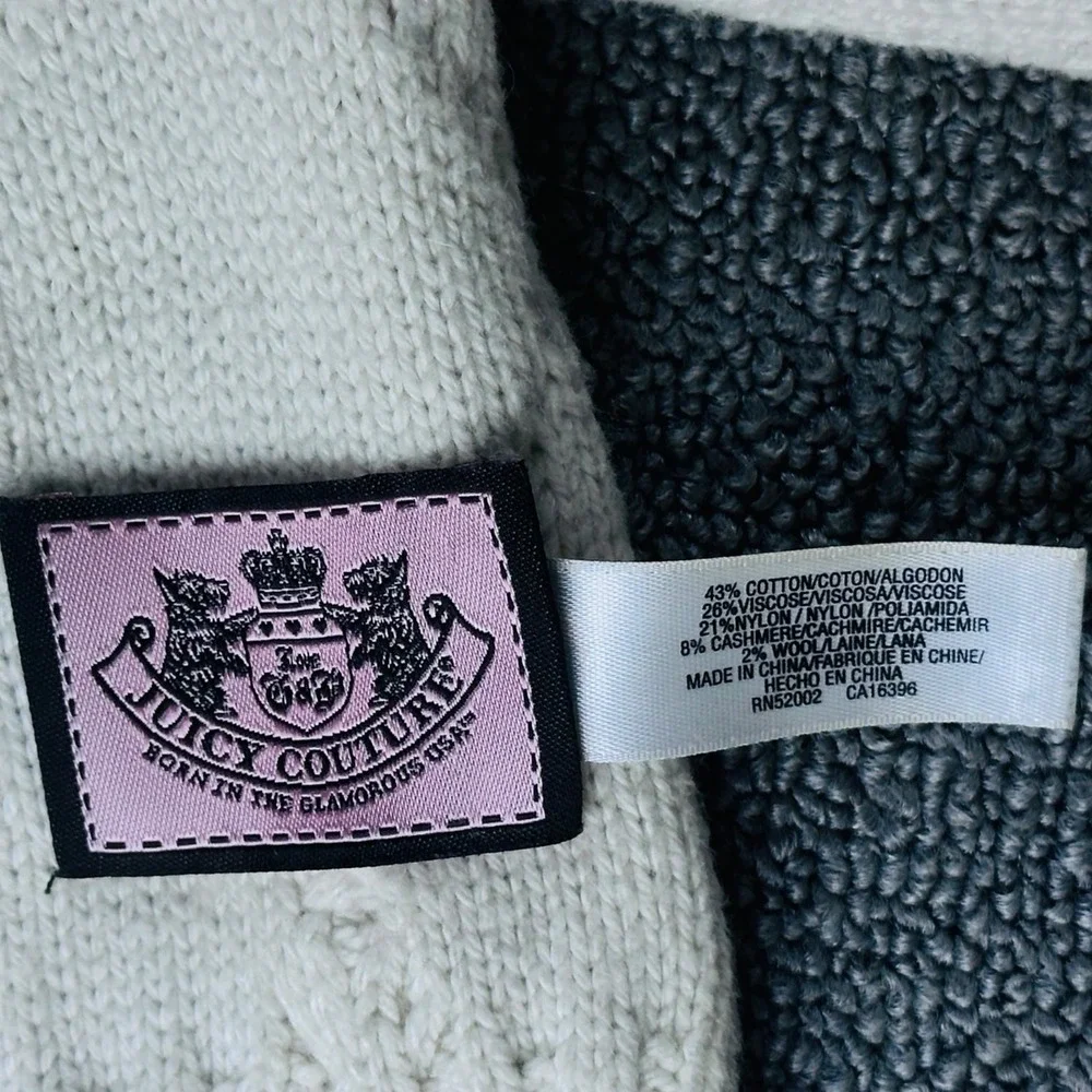 Juicy Couture Scarf Women White Diamond Bobble Knit Cashmere Angora Wool Blend‎